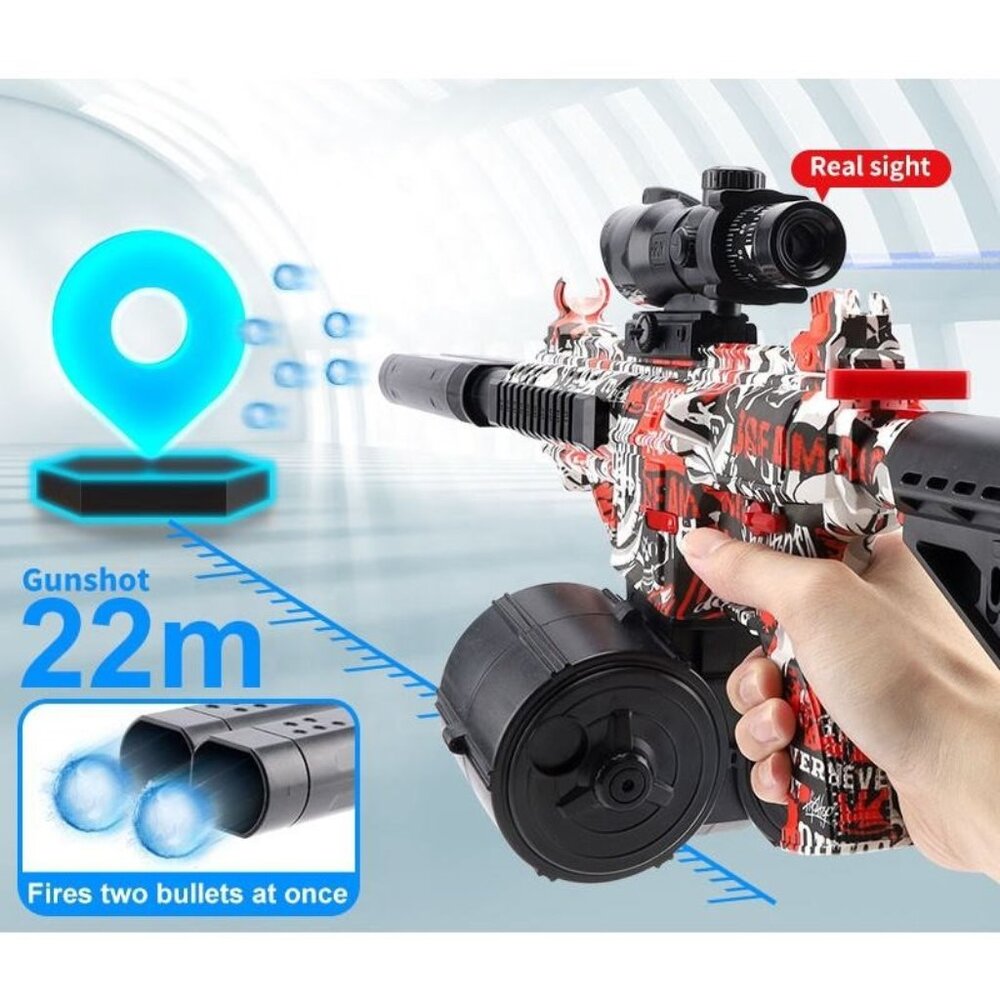 Splatter Ball Gun Double Barrel Gel Blasters 7.5 500mah battery and double drum